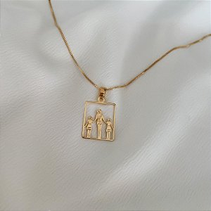 Colar Feminino Mãe com Filhas Country Banhado a Ouro 18K