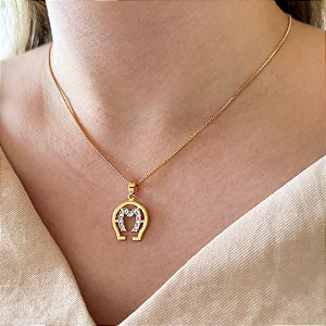 Colar Feminino Símbolo Mangalarga Marchador Brilho Banhado a Ouro 18K