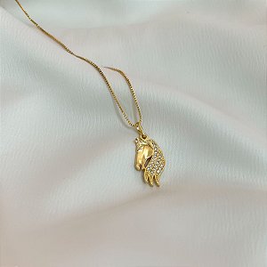 Colar Feminino Cavalo Real com Zircônias Banhado a Ouro 18K
