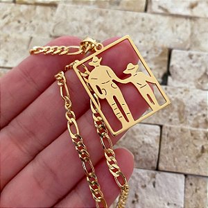 Colar Masculino Pai e Filho Country com Cordão 3x1 Banhado a Ouro 18K
