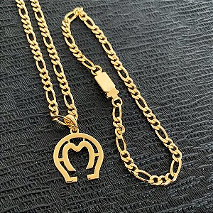 Conjunto Masculino Mangalarga Marchador com Cordão 3x1 Banhado a Ouro 18K