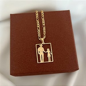 Colar Masculino Pai de Menina Country com Cordão 3x1 Banhado a Ouro 18K