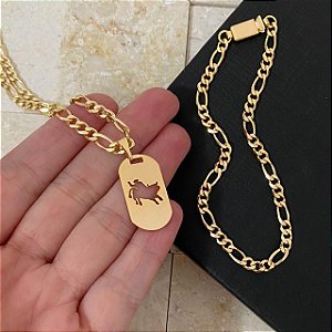 Conjunto Masculino Rodeio com Cordão 3x1 Banhado a Ouro 18K