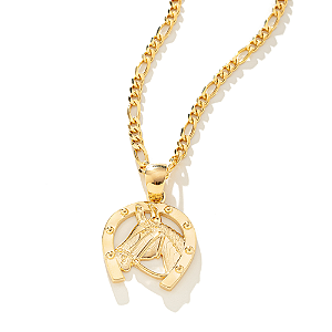 Colar Masculino Cavalo na Ferradura Equestre com Cordão 3x1 Banhado a Ouro 18K