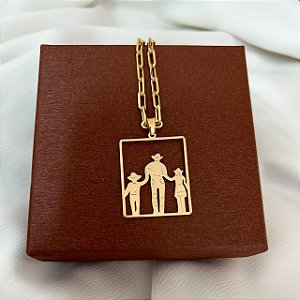 Colar Masculino Pai de Menino e Menina Country com Cordão Cartier Banhado a Ouro 18K