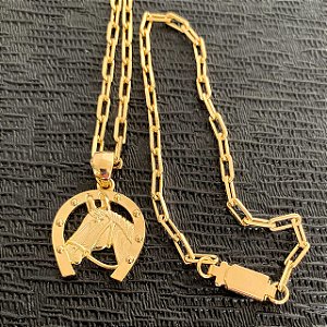 Conjunto Masculino Cavalo na Ferradura Equestre com Cordão Cartier Banhado a Ouro 18K