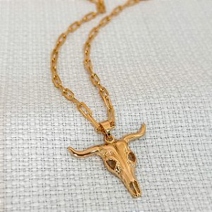 Colar Masculino Touro com Cordão Cartier Banhado a Ouro 18K