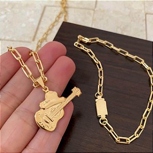 Conjunto Masculino Violão e Chapéu com Cordão Cartier Banhado a Ouro 18K