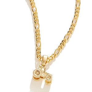 Colar Masculino Trator com Cordão 3x1 Banhado a Ouro 18K