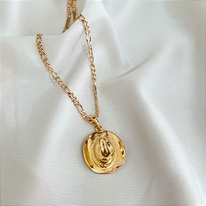 Colar Masculino Chapéu Country com Cordão 3x1 Banhado a Ouro 18K