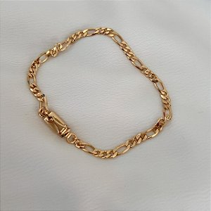 Pulseira Masculina Cordão 3x1 com Fecho Trava Banhado a Ouro 18K