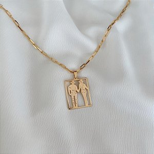 Colar Masculino Casal Country com Cordão Cartier Banhado a Ouro 18K