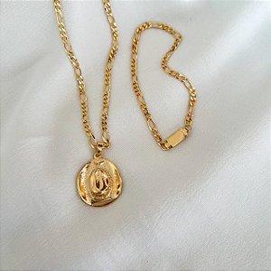 Conjunto Masculino Chapéu com Cordão 3x1 Banhado a Ouro 18K