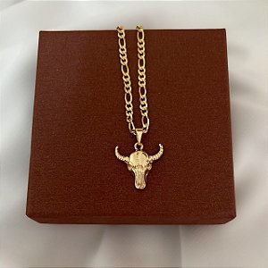 Colar Masculino Touro Tradição com Cordão 3x1 Banhado a Ouro 18K