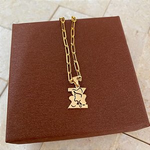 Colar Masculino Zootecnia com Cordão Cartier Banhado a Ouro 18K