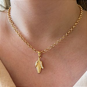 Colar Feminino Milho com Cordão Elo Português Banhado a Ouro 18K