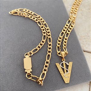 Conjunto Masculino Veterinária com Cordão 3x1 Banhado a Ouro 18K
