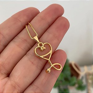 Colar Feminino Estetoscópio Banhado a Ouro 18K