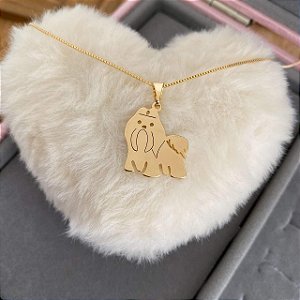 Colar Feminino Raça Shih Tzu Banhado a Ouro 18K