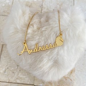 Colar Personalizado Andressa com Cavalo Banhado a Ouro 18k