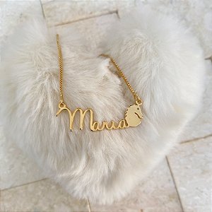 Colar Personalizado Maria com Cavalo Banhado a Ouro 18k