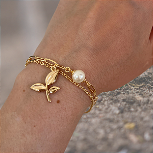 Pulseira Feminina Delicada Broto Banhada a Ouro 18k