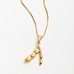 Colar Feminino Soja Pérola Banhada a Ouro 18k