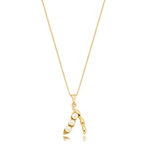Colar Feminino Soja Pérola Banhada a Ouro 18k