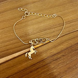 Pulseira Feminina Horse Coração Banhado a Ouro 18k