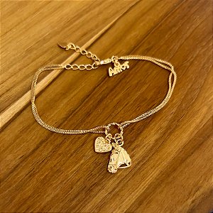 Pulseira Feminina Horse Rosto Coração Banhado a Ouro 18k