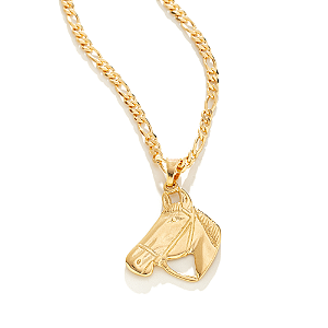 Colar Masculino Rosto Horse Cordão 3x1 Banhado a Ouro 18K