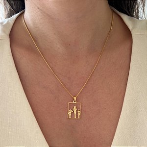 Colar Feminino Mãe com Dois Filhos Country Banhado a Ouro 18K