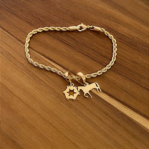 Pulseira Berloque Agronomia & Cavalo Banhados a Ouro 18k