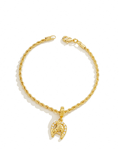 Pulseira Country Berloque Cavalo com Ferradura Banhados a Ouro 18k