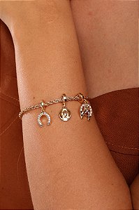 Pulseira Berloque luxo contry Banhados a Ouro 18k