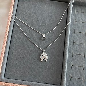 Colar duplo de prata Cavalo e ferradura