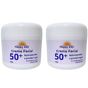 Kit 2 Creme Facial 50+ Com Acido Hialurônico Antirrugas e Antissinais - 120g Happy Day Cosméticos