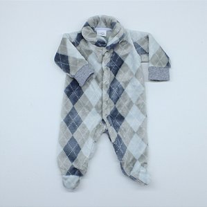 Macacão Tip Top Bebê Prematuro em Fleece Xadrez Cinza