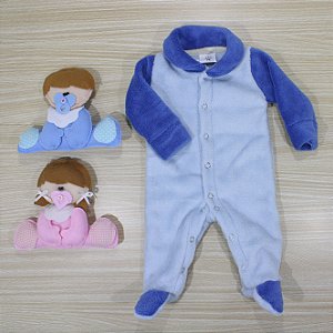 Macacão Tip Top Prematuro Azul Claro Gola E Mangas Azul