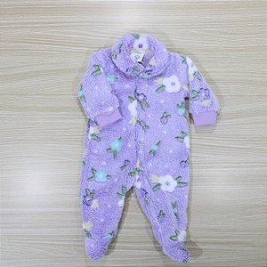 Macacão Tip Top Bebê Prematuro Em Fleece Lilás Florzinhas