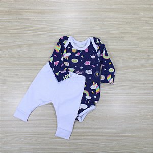 Conjunto Body Prematuro Em Malha De Algodão Azul Marinho