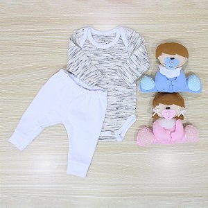 Conjunto Body Prematuro Branco Mescla Cinza E Branco