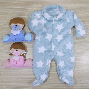 Macacao Tip Top Prematuro Fleece Verde Claro Estrela Branca