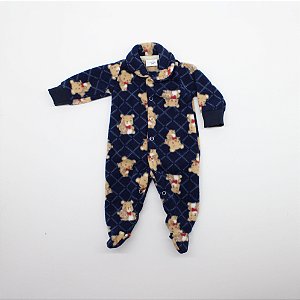 Macacão Tip Top Bebê Prematuro Ursinho Azul Marinho Xadrez