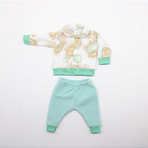 Conjunto Calça E Jaqueta Bebê Prematuro Ursinho Verde