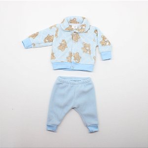 Conjunto Calça E Jaqueta Prematuro Ursinho Xadrez Azul