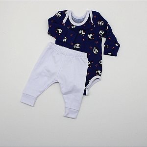 Conjunto Body Prematuro Azul Marinho Panda