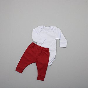 Conjunto Body Prematuro Branco Calça Vermelha