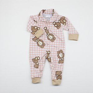 Macacão Prematuro Urso Xadrez Bege Tipml002