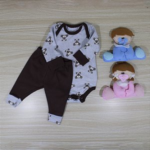Conjunto Body Bebê Prematuro Em Malha De Algodão Ursinho